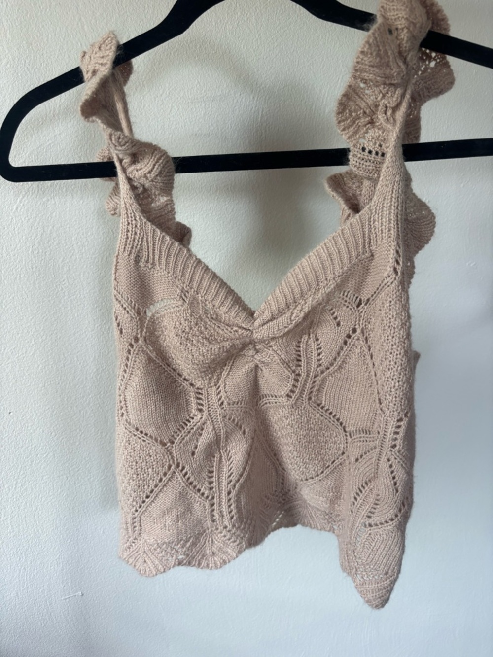 Ruffled Strap Knit Tank Top in Light Taupe - Women